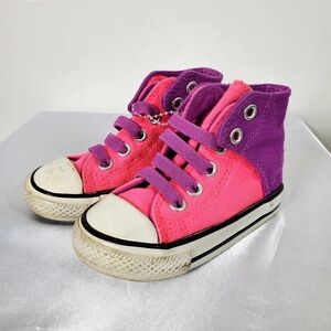 Converse All Star Pink Purple Laced Hook Loop Sneakers Shoes High Tops Tollder5
